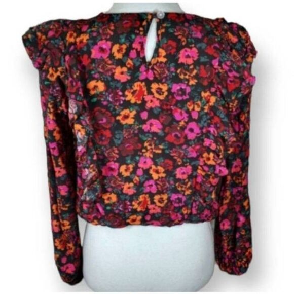 WILD FABLE ORANGE, PINK, & BLACK RUFFLE LONG SLEEVE CROP TOP SZ.XS EUC. - Picture 4 of 6